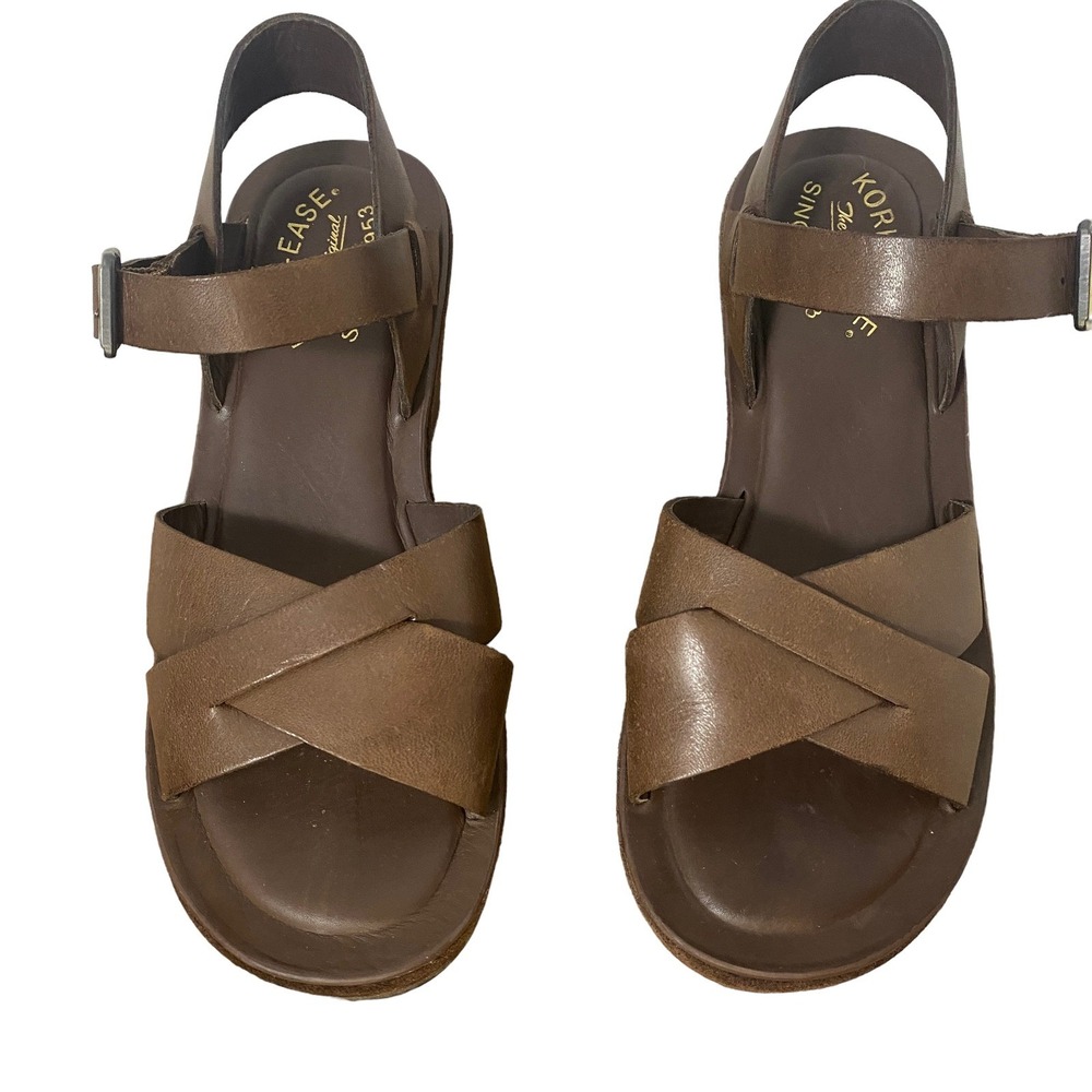 Kork-Ease Platform Wedge Sandals Brown Leather Suede Strappy size 6  36.5